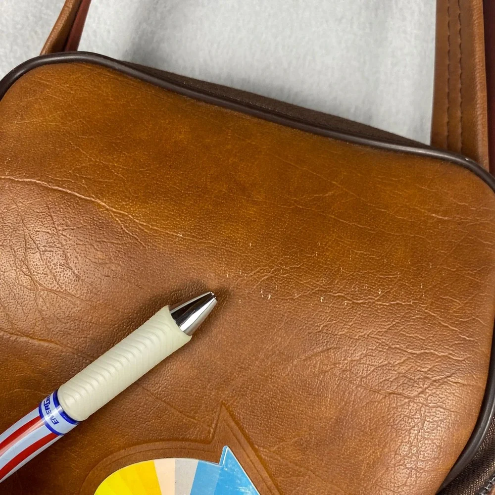 Vintage Kodak Brown Faux Leather Camera Bag Rainbow Logo Crossbody Made in USA